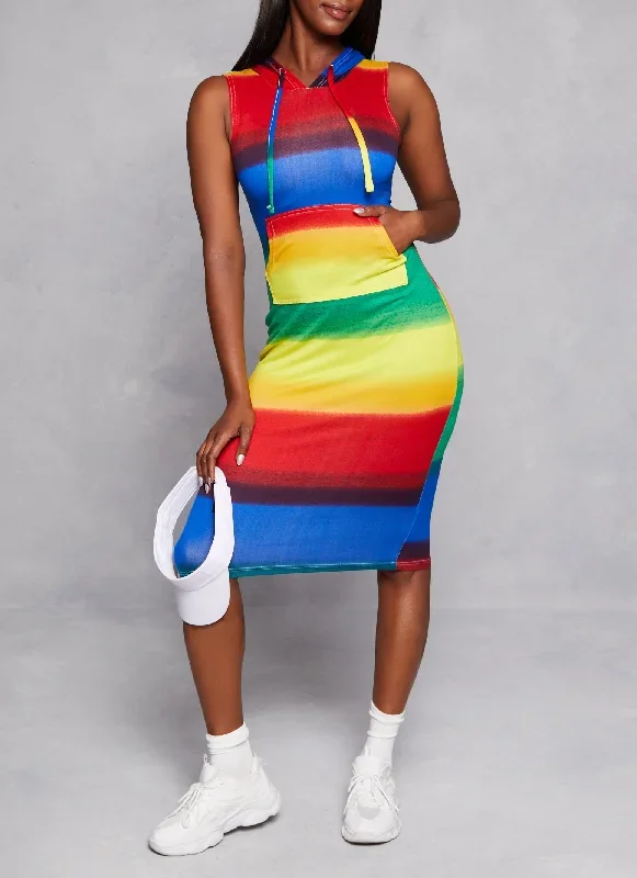 Color Block Sleeveless Hooded Midi Dress