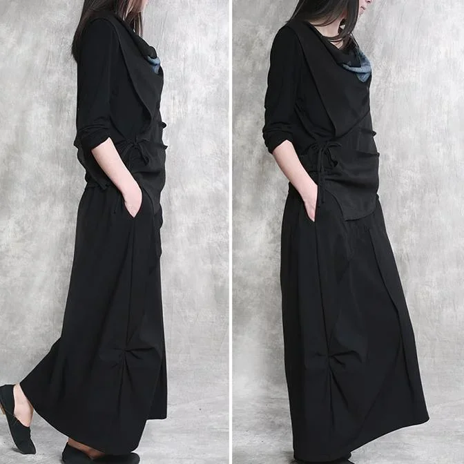 new-black-original-design-cotton-skirts-asymmetric-patchwork-maxi-skirts