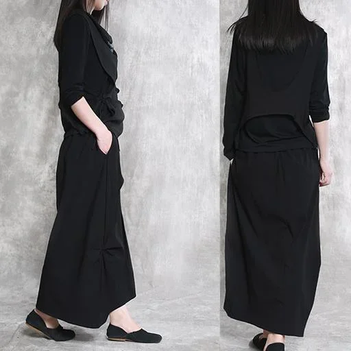 new-black-original-design-cotton-skirts-asymmetric-patchwork-maxi-skirts