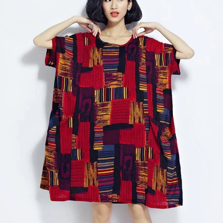 new-red-prints-cotton-dress-trendy-plus-size-cotton-clothing-dresses-new-o-neck-short-sleeve-midi-dress