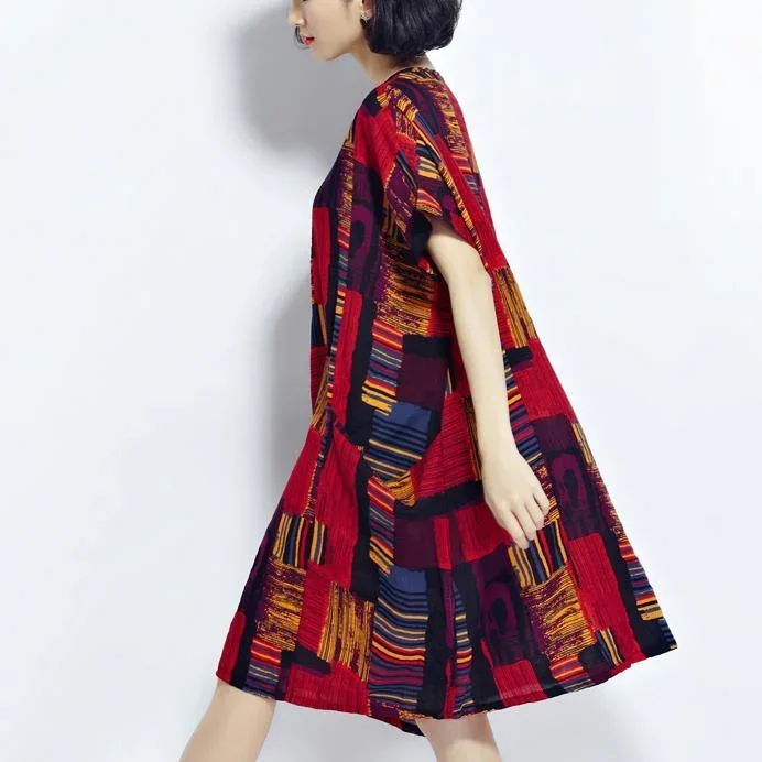 new-red-prints-cotton-dress-trendy-plus-size-cotton-clothing-dresses-new-o-neck-short-sleeve-midi-dress