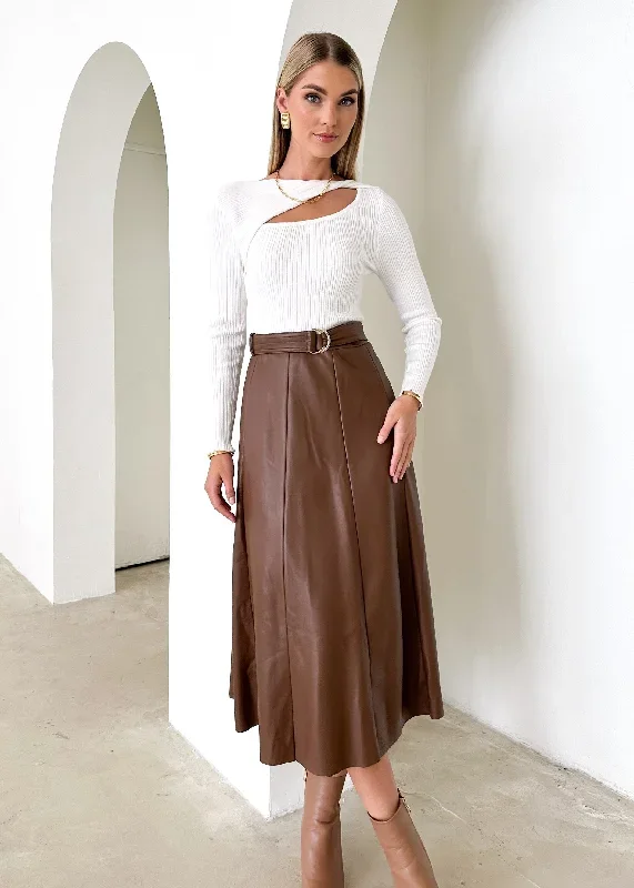 Nietta PU Midi Skirt - Mocha