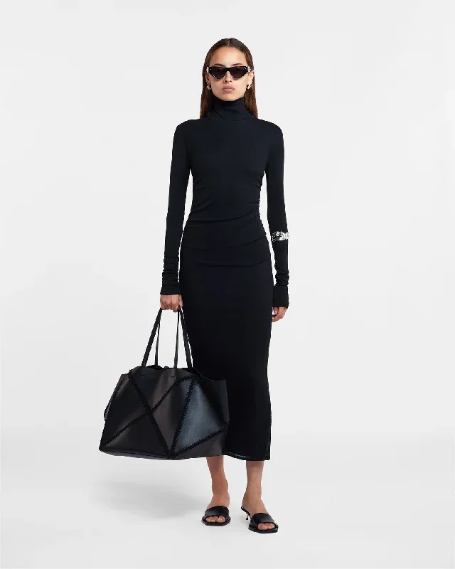 Cardia - Mesh-Jersey Turtleneck Dress - Black