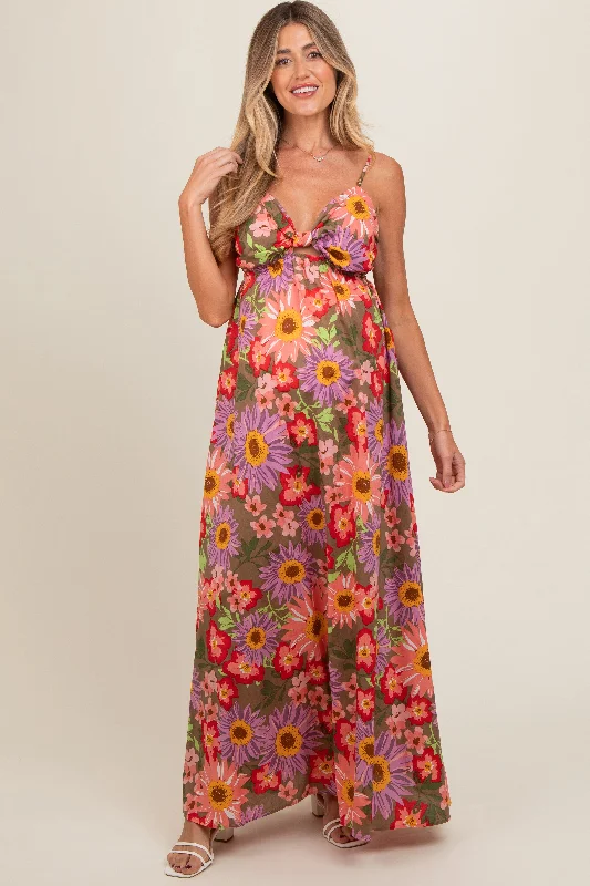 olive-floral-cutout-v-neck-maternity-maxi-dress