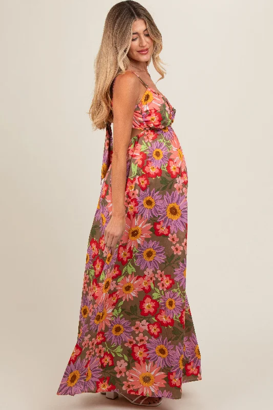 olive-floral-cutout-v-neck-maternity-maxi-dress