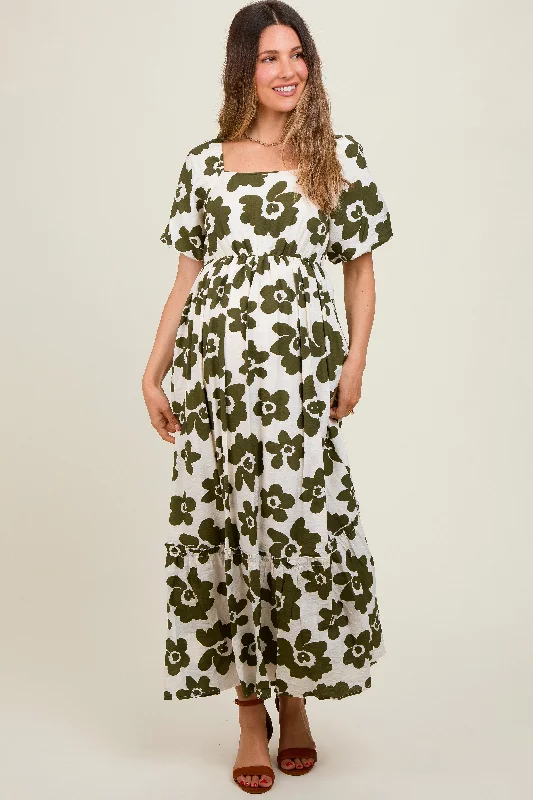 olive-floral-puff-sleeve-maternity-maxi-dress