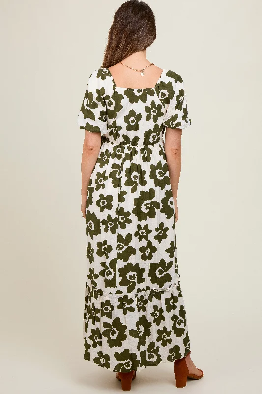 olive-floral-puff-sleeve-maternity-maxi-dress