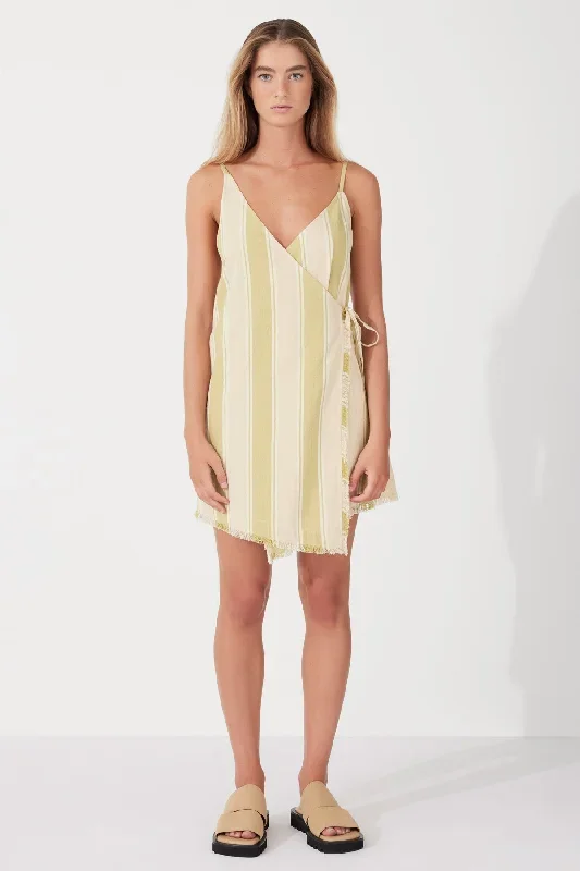 Olive Stripe Organic Cotton Wrap Mini Dress