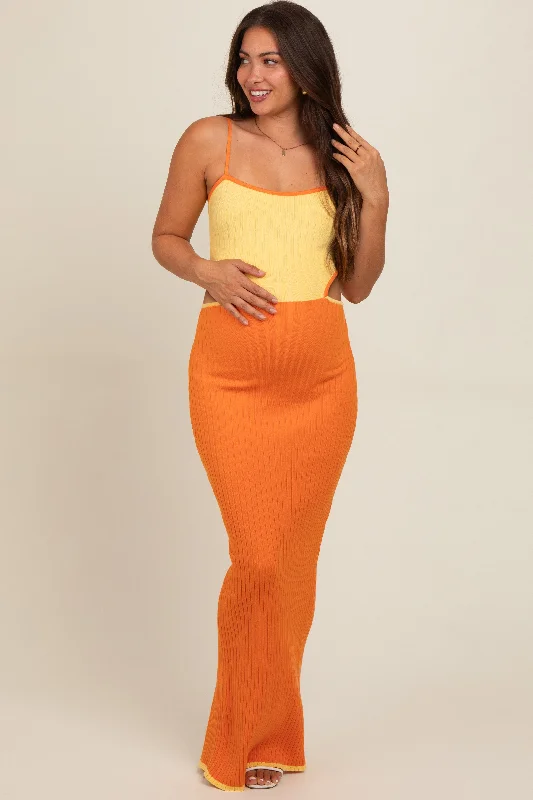 orange-colorblock-fitted-maternity-maxi-dress