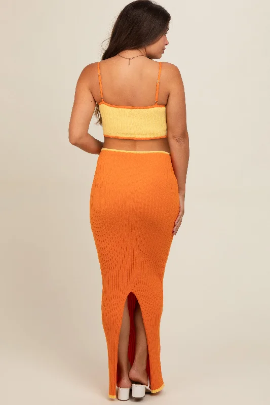 orange-colorblock-fitted-maternity-maxi-dress