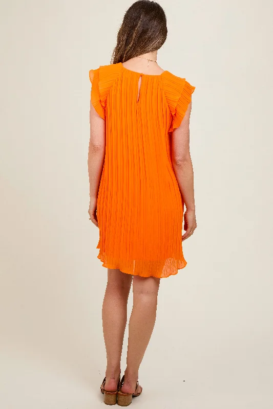 orange-flutter-sleeve-pleated-chiffon-mini-maternity-dress