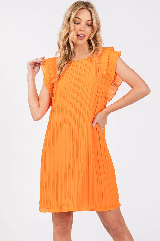 orange-flutter-sleeve-pleated-chiffon-mini-maternity-dress