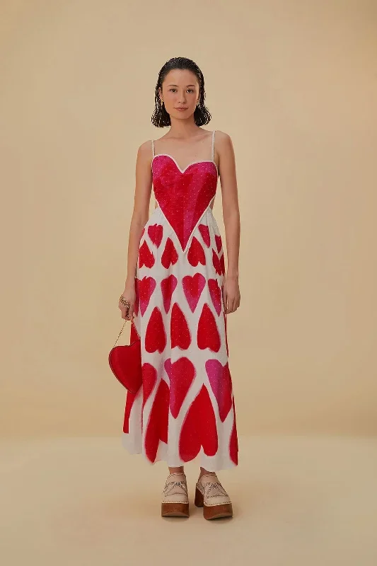 Painted Hearts Off-White Straps Maxi Dress