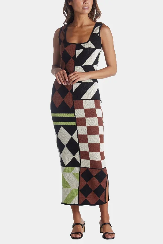 Patchwork Knit Midi Dress