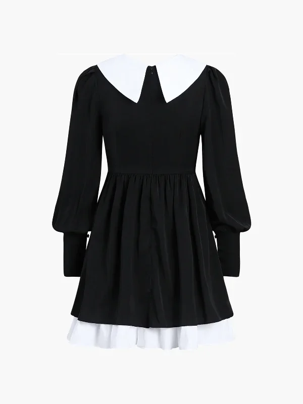 patchwork-pleated-collar-mini-dress