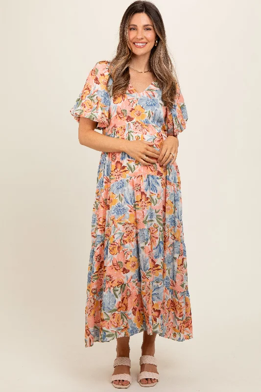 peach-floral-print-pocketed-maternity-midi-dress