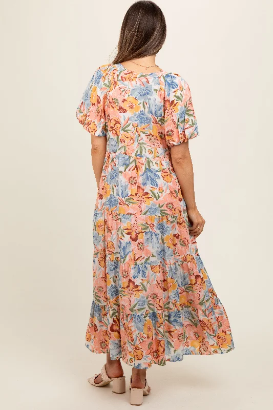 peach-floral-print-pocketed-maternity-midi-dress