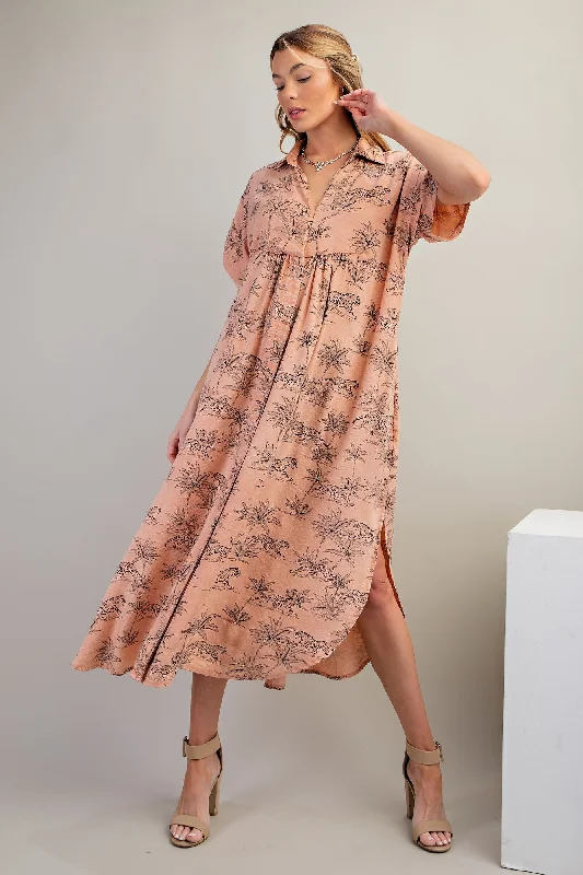 peach-tiger-print-button-front-rounded-hem-maternity-midi-dress