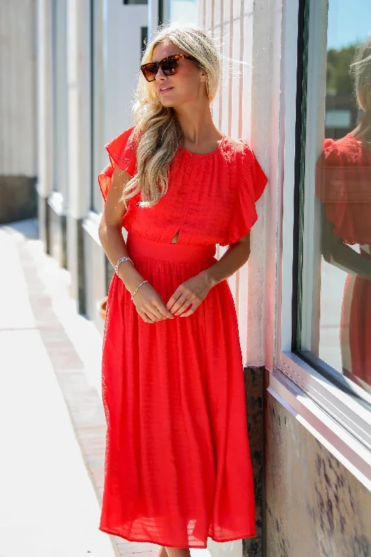 Perfectly Fun Red Midi Dress