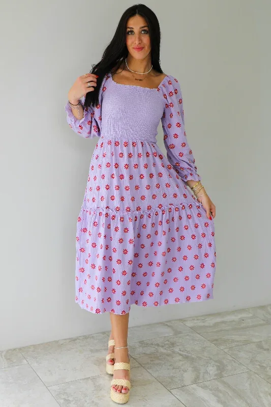 Petalled Moment Midi Dress: Lavender/Multi