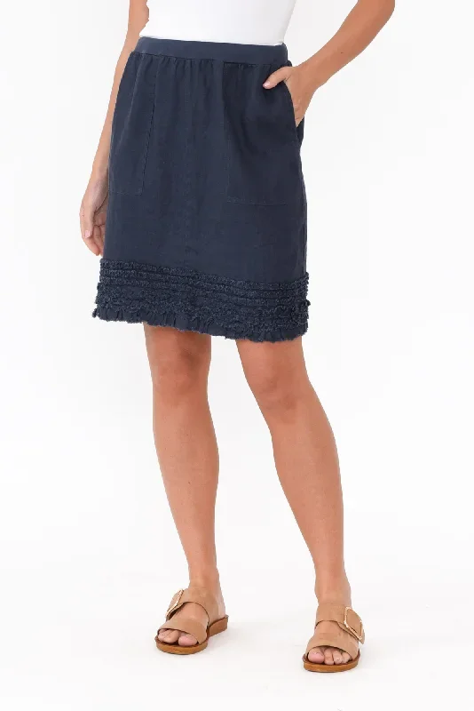 Phillipa Navy Ruffle Hem Skirt