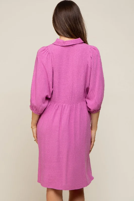 pink-button-down-collared-maternity-dress