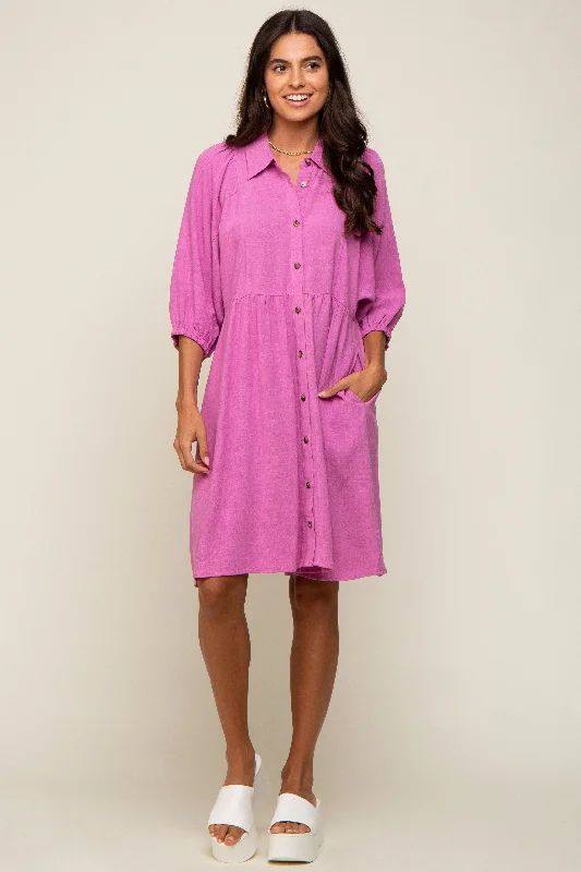 pink-button-down-collared-maternity-dress