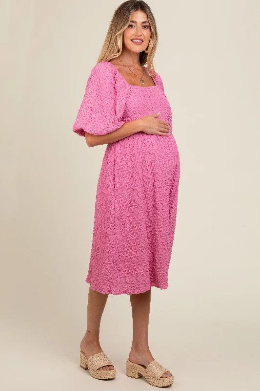 pink-floral-jacquard-maternity-midi-dress