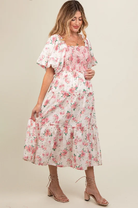 pink-floral-smocked-puff-sleeve-maternity-midi-dress-1