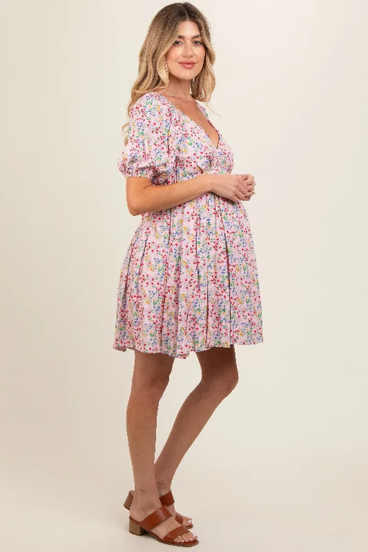 pink-floral-v-neck-cutout-back-maternity-dress