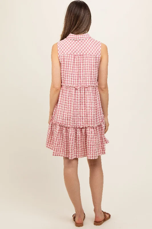 pink-gingham-button-front-collared-maternity-dress