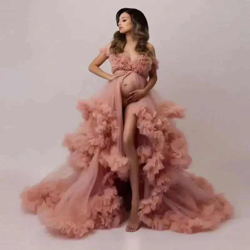 pink-maternity-prom-dresses-photography-props-elegant-pregnant-ruffles-ball-gown-evening-party-dress-premama-photoshoot-clothing