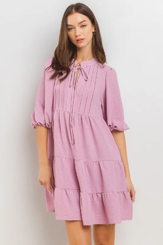 pink-pleated-front-tie-tiered-maternity-dress