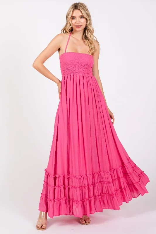 pink-smocked-halter-cutout-maternity-maxi-dress