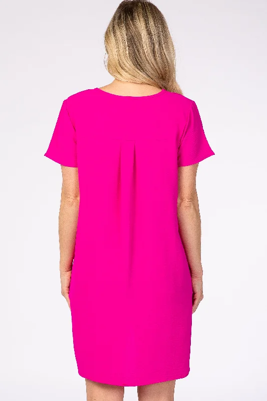 pink-v-neck-short-sleeve-maternity-dress