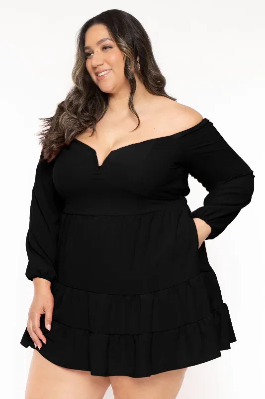 Plus Size Cressida Tiered Flare Dress-Black