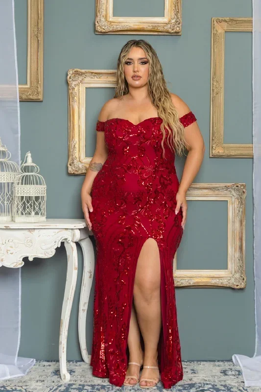 Plus Size Galilee Sequins Gown - Red