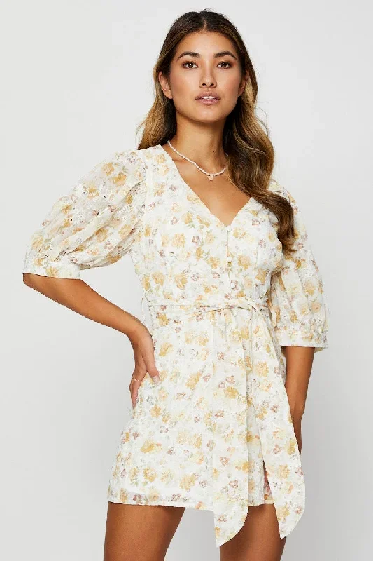 Print Dress Puff Sleeve Mini