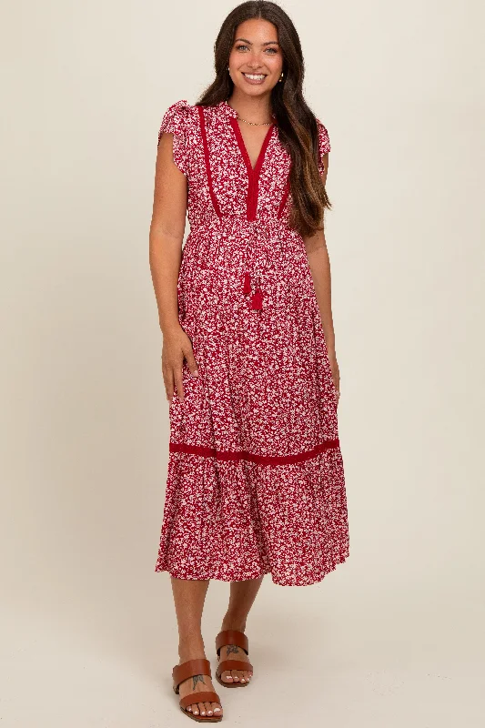 red-floral-lace-trim-maternity-midi-dress