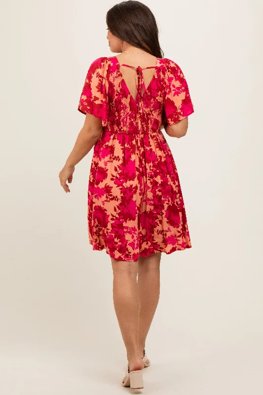 red-leaf-print-smocked-v-neck-maternity-dress