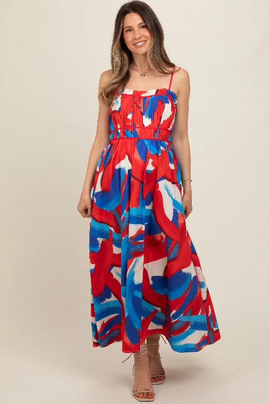 red-pleated-binding-brushed-print-maternity-maxi-dress