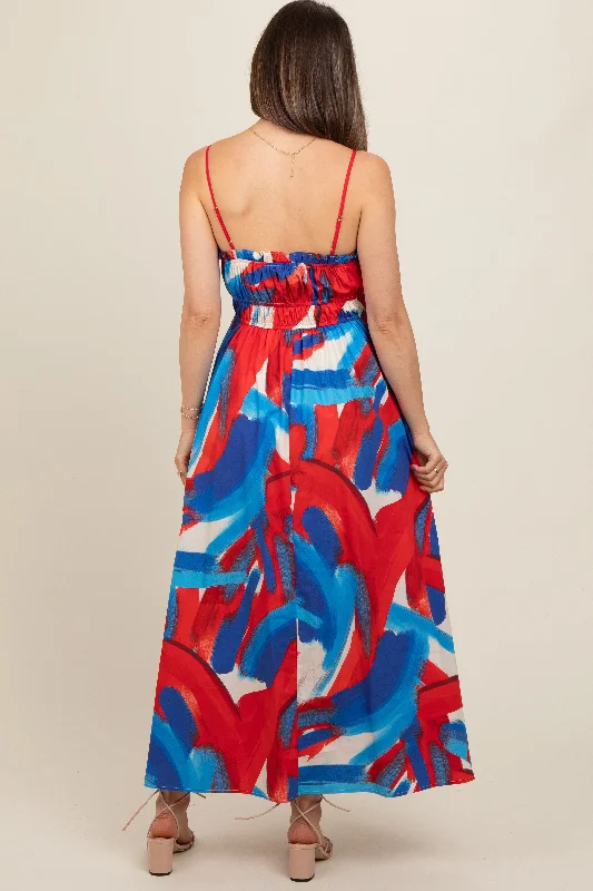 red-pleated-binding-brushed-print-maternity-maxi-dress