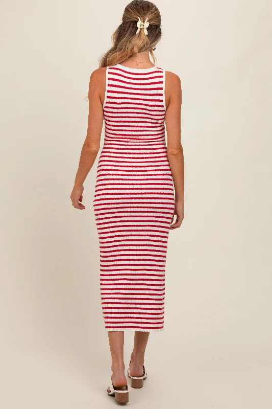 red-sleeveless-round-neck-striped-rib-sweater-maternity-midi-dress