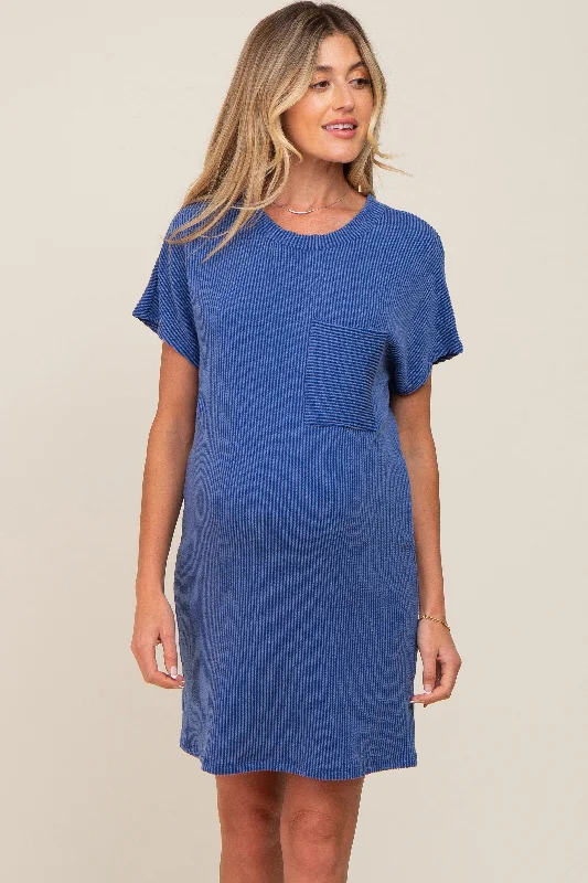 royal-blue-ribbed-front-pocket-dolman-short-sleeve-maternity-dress