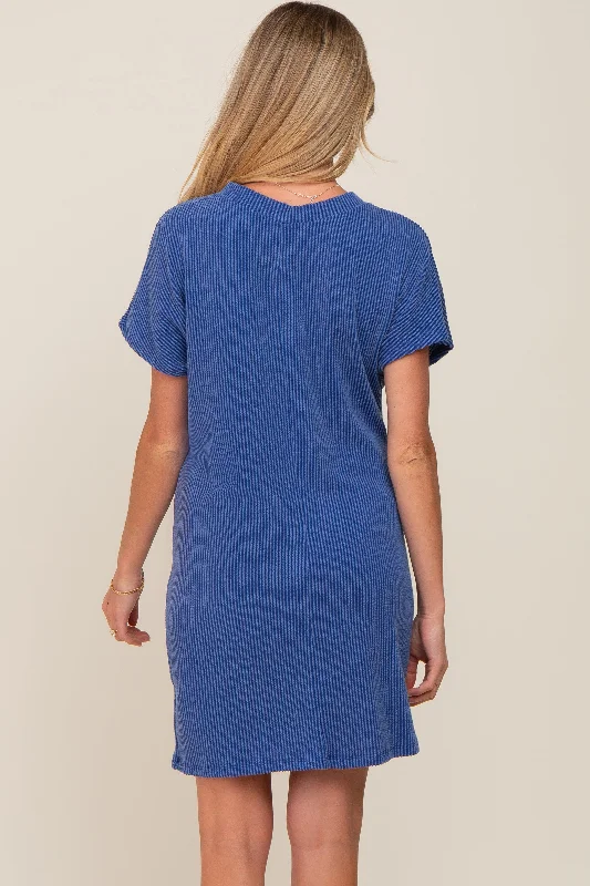 royal-blue-ribbed-front-pocket-dolman-short-sleeve-maternity-dress