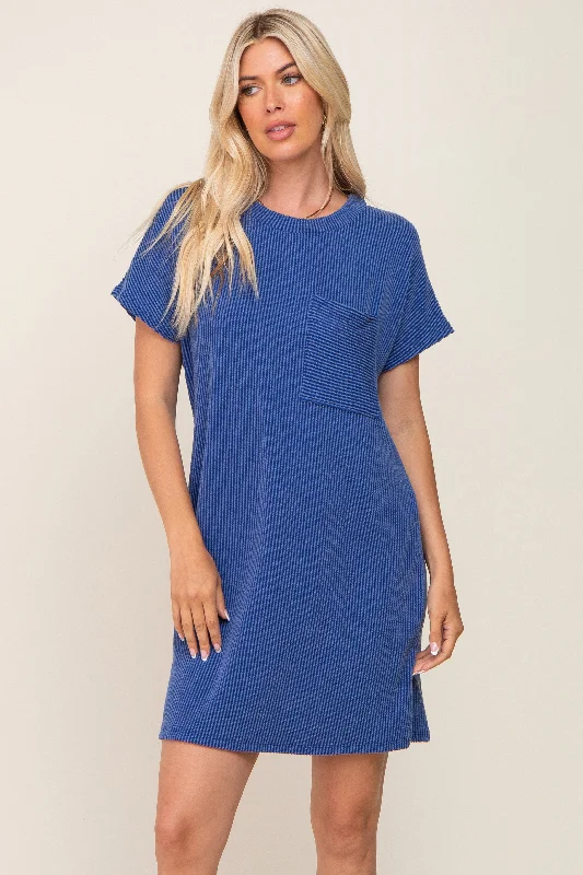 royal-blue-ribbed-front-pocket-dolman-short-sleeve-maternity-dress