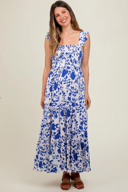 royal-blue-ruffle-sleeve-tiered-maternity-maxi-dress