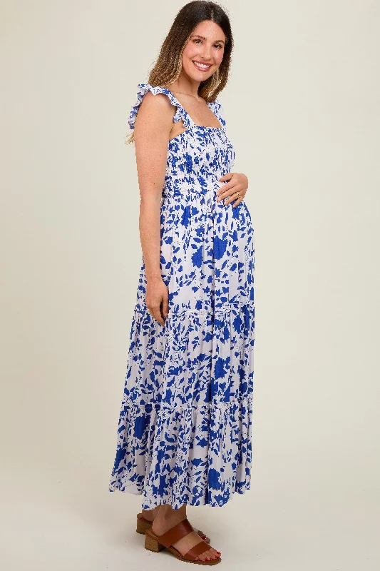 royal-blue-ruffle-sleeve-tiered-maternity-maxi-dress