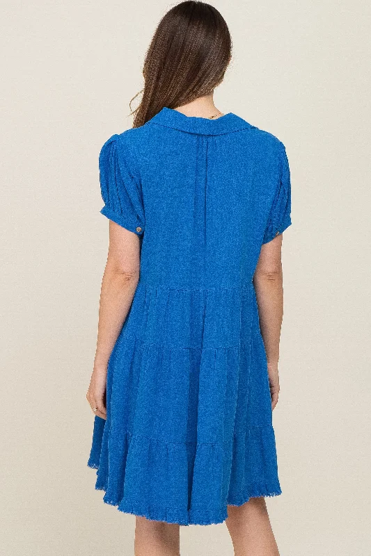 royal-blue-tiered-collared-linen-maternity-dress