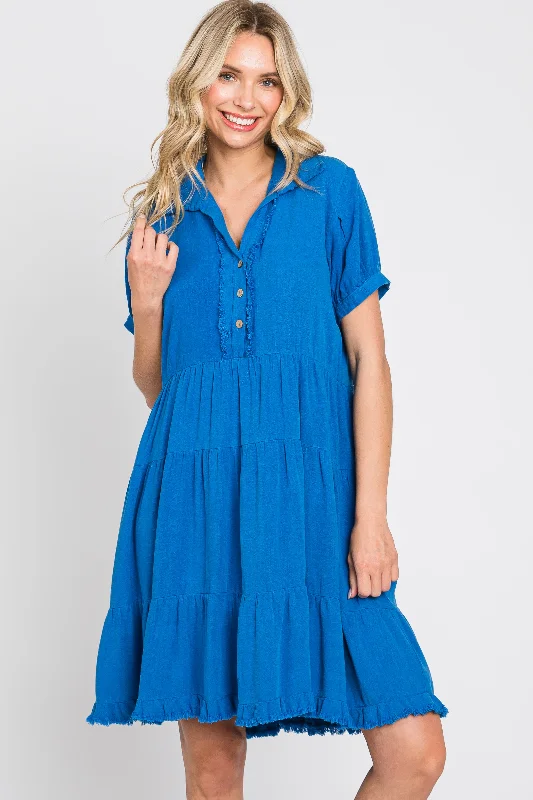 royal-blue-tiered-collared-linen-maternity-dress